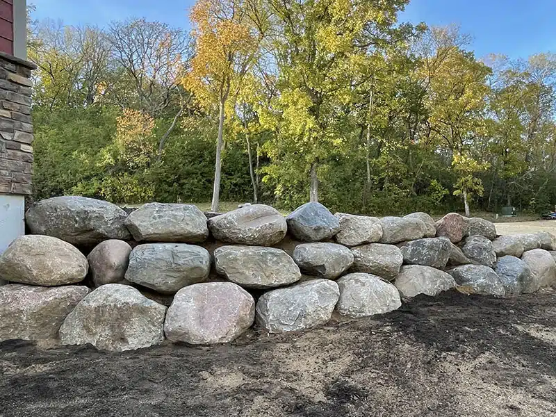 A retaining wall built from boulders
